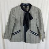 Anna Sui Houndstooth Plaid Cotton Bow Tie Blazer Jacket Womens 0 Black White Zip