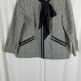 Anna Sui Houndstooth Plaid Cotton Bow Tie Blazer Jacket Womens 0 Black White Zip