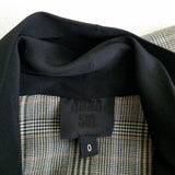 Anna Sui Houndstooth Plaid Cotton Bow Tie Blazer Jacket Womens 0 Black White Zip