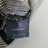 Anna Sui Houndstooth Plaid Cotton Bow Tie Blazer Jacket Womens 0 Black White Zip