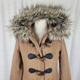 Abercrombie & Fitch Hooded Fur Trim Wool Toggle Peacoat Parka Womens S Camel Tan
