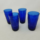 5" AVON Royal Sapphire 14 Oz Flat Tumbler Set of 4 France Tall Glasses Cobalt