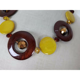 Yellow Brown Glass Circle Beads BEADED Bib NECKLACE Contemporary Statement Piece