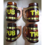 Wooden "The Pub" House Set Mid Century 70s Glass Wood Beer Steins Mugs Glasses