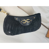 Adrianna Papell Black Velvet Fabric Clutch Bag Purse Handbag Leather Gold Buckle