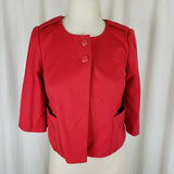Ann Taylor Loft Petites Red Cropped Swing Jacket Womens 2P Collarless 3/4 Sleeve