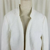 Ann Taylor Loft Open Front Woven Crosshatch White Cotton Jacket Womens 12
