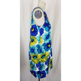 Ann Taylor Loft Garden Party Floral Dress Womens 8 Barkcloth Woven Hawaiian Blue