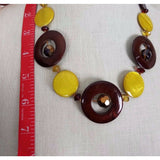 Yellow Brown Glass Circle Beads BEADED Bib NECKLACE Contemporary Statement Piece