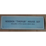 Wooden "The Pub" House Set Mid Century 70s Glass Wood Beer Steins Mugs Glasses
