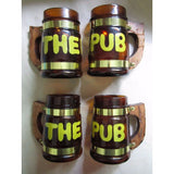 Wooden "The Pub" House Set Mid Century 70s Glass Wood Beer Steins Mugs Glasses
