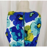 Ann Taylor Loft Garden Party Floral Dress Womens 8 Barkcloth Woven Hawaiian Blue