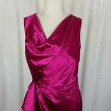 Anne Klein Drape Dress Satin Wiggle Plunge Faux Wrap Look Womens 6 Metallic Pink