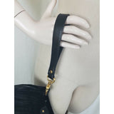 Adrianna Papell Black Velvet Fabric Clutch Bag Purse Handbag Leather Gold Buckle