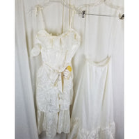 Vtg NWT 70s Tiered Ruffled Lace Short Maxi Dress Victorian Cream Diamonds Run 5