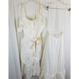 Vtg NWT 70s Tiered Ruffled Lace Short Maxi Dress Victorian Cream Diamonds Run 5