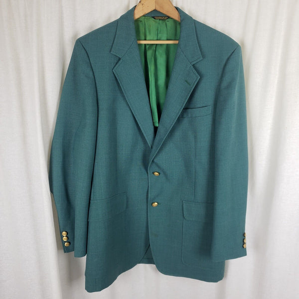 Vtg Palm Beach Turquoise Teal Woven Sport Coat Blazer Jacket Mens 44 Mid Century