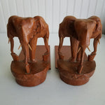 Set of Vintage Folding Elephant Bookends Carved Wood Siam Folk Art Tri 3 Triple