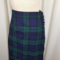 Vintage Aljean Canada Pleated 100% Wool Tartan Plaid Kilt Wrap Skirt Womens 28in