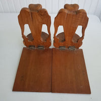Set of Vintage Folding Elephant Bookends Carved Wood Siam Folk Art Tri 3 Triple