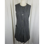 Vintage Handmade 1950s Wool Tweed Button Up Mod Dress Womens M L Charcoal Gray