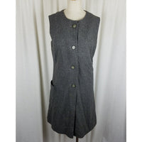 Vintage Handmade 1950s Wool Tweed Button Up Mod Dress Womens M L Charcoal Gray