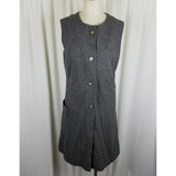 Vintage Handmade 1950s Wool Tweed Button Up Mod Dress Womens M L Charcoal Gray