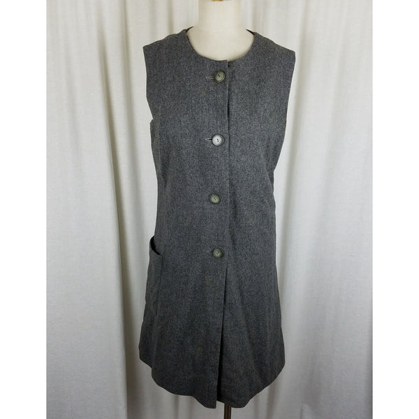 Vintage Handmade 1950s Wool Tweed Button Up Mod Dress Womens M L Charcoal Gray