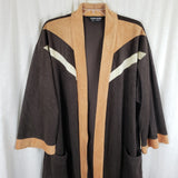 Pierre Cardin Brown Velour Wrap Bath Robe Mens OS Striped USA Smoking Jacket 70s