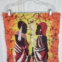 Vtg African Warriors Batik Fabric Wall Art Wax Textile Signed Chege Double Sided