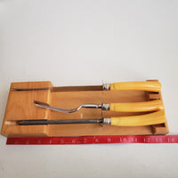 Vintage Butterscotch Bakelite Meat Carving Set Knife Honing Stainless Steel Wood
