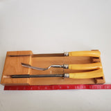 Vintage Butterscotch Bakelite Meat Carving Set Knife Honing Stainless Steel Wood