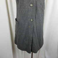 Vintage Handmade 1950s Wool Tweed Button Up Mod Dress Womens M L Charcoal Gray