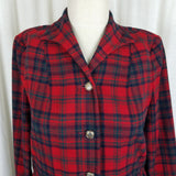 Vintage Pendleton Calgary Red Wool Plaid Blazer Jacket Skirt Suit Set Womens 8