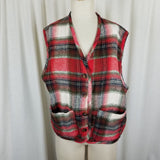 Vintage Cenza Wool Button Up Buffalo Shadow Plaid Vest Womens M Red Black White