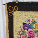 Vintage Antique Hand Hooked Floral Area Rug Mat Bathmat Door Entry 24x27 Wool