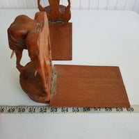 Set of Vintage Folding Elephant Bookends Carved Wood Siam Folk Art Tri 3 Triple