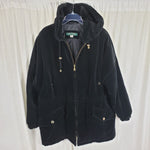 Vintage Larry Levine Black Velvet Hooded Short Coat Long Jacket Womens L Cinch
