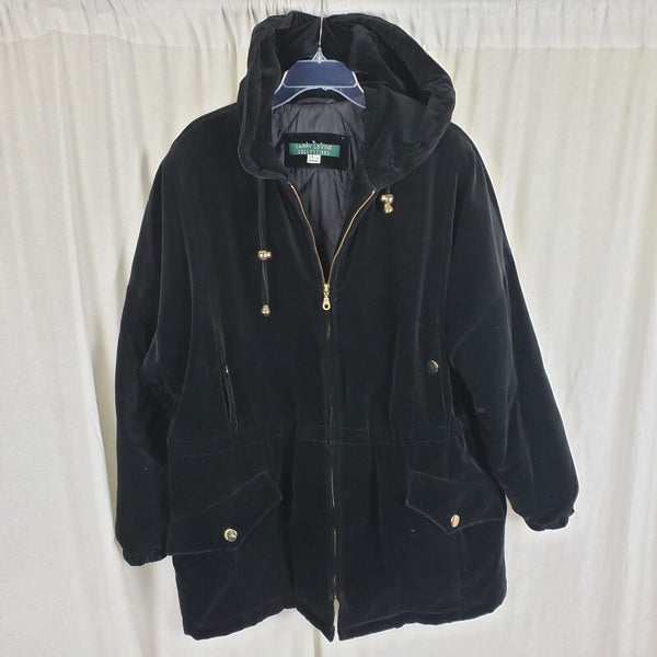 Vintage Larry Levine Black Velvet Hooded Short Coat Long Jacket Womens L Cinch