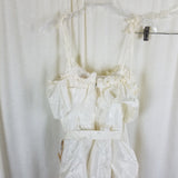 Vtg NWT 70s Tiered Ruffled Lace Short Maxi Dress Victorian Cream Diamonds Run 5