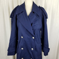 Bill Blass Navy Double Breasted Epaulets Cape Top Maxi 80s Trench Coat Womens 6