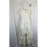 Vtg NWT 70s Tiered Ruffled Lace Short Maxi Dress Victorian Cream Diamonds Run 5