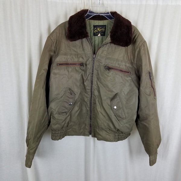 Vintage St. Moritz Moulton Fur Collar Jacket Aviator Flight Bomber Mens XL 50s