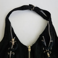 Vtg Y2K Tripp NYC Black Halter Corset Top Lace Up Zippers Womens XL Gothic 90s