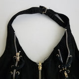 Vtg Y2K Tripp NYC Black Halter Corset Top Lace Up Zippers Womens XL Gothic 90s