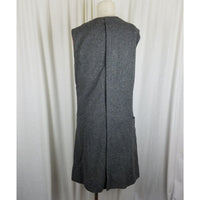 Vintage Handmade 1950s Wool Tweed Button Up Mod Dress Womens M L Charcoal Gray