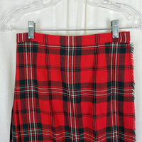 Vtg Celtic Craft Centre Red Tartan Plaid Kilt Skirt Wool Fringe Wrap Womens XS S