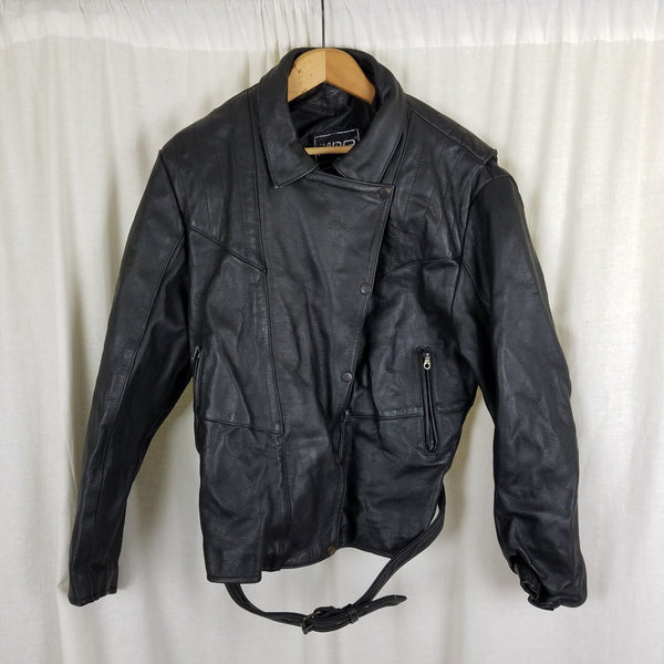 Vintage Raider Belted Black Leather Motorcycle Jacket Womens 16 Fitted Zip Snap