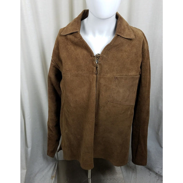 Vintage Leather Suede Lace Up Mountain Man Western Popover Shirt Jacket Mens L