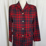 Vintage Pendleton Calgary Red Wool Plaid Blazer Jacket Skirt Suit Set Womens 8